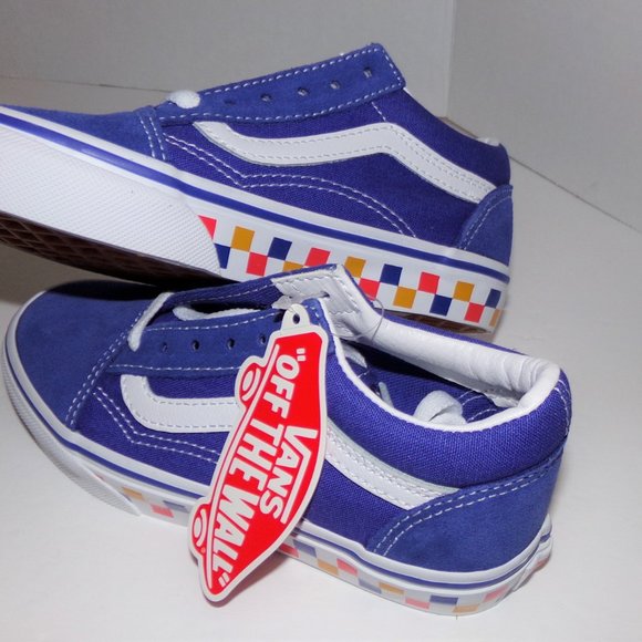 NEW KIDS SIZE 13 VANS CHECKER BOARD RAINBOW BLUE SUEDE LIKE WITH WHITE SO COOL! - Picture 9 of 10